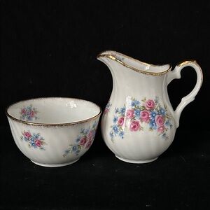 Floral Porcelain Creamer and Sugar Bowl Set